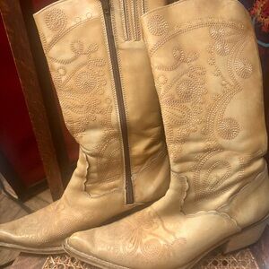 ALDO Vintage Embroidered Leather Tan Cowboy Boots